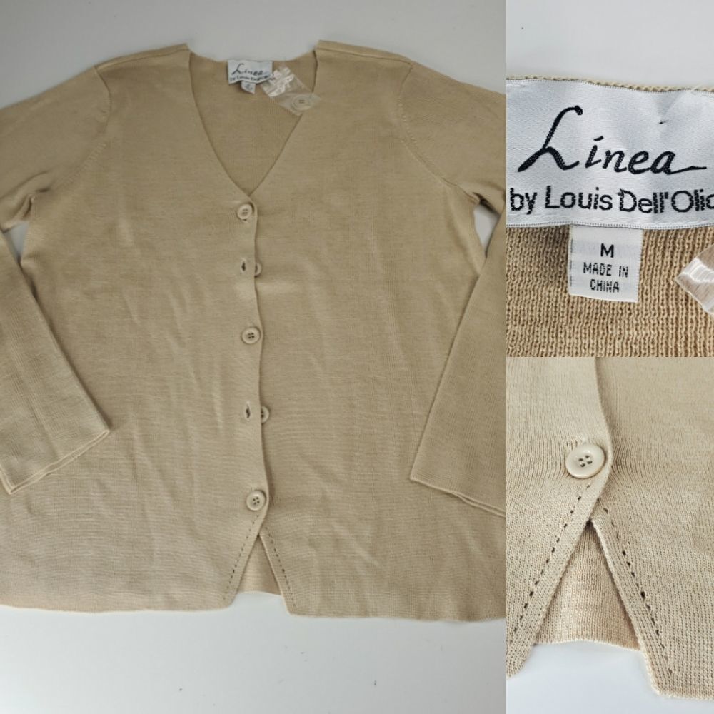 NEW m LINEA LOUIS DELL OLIO wool blend TAN CARDIGAN SWEATER medium NWT
